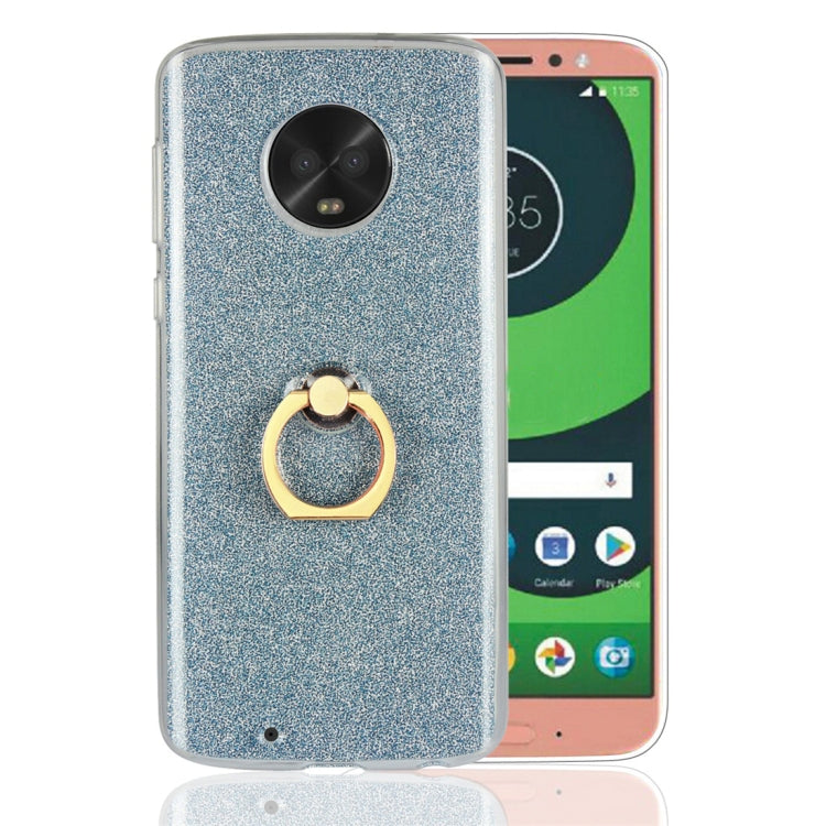 For Motorola Moto G6 Glittery Powder Shockproof TPU Protective Case with Ring Holder