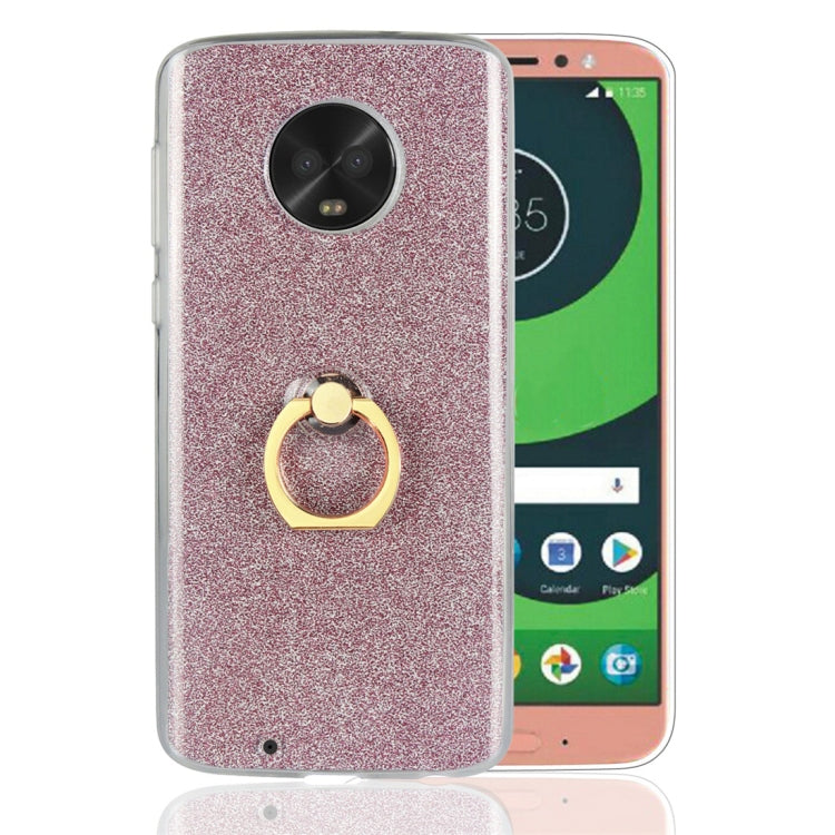 For Motorola Moto G6 Glittery Powder Shockproof TPU Protective Case with Ring Holder