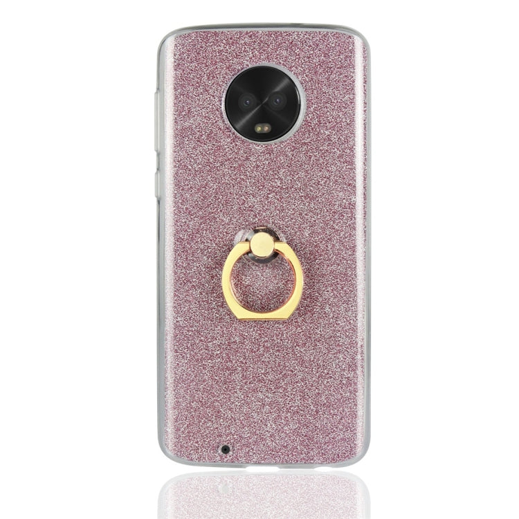 For Motorola Moto G6 Glittery Powder Shockproof TPU Protective Case with Ring Holder