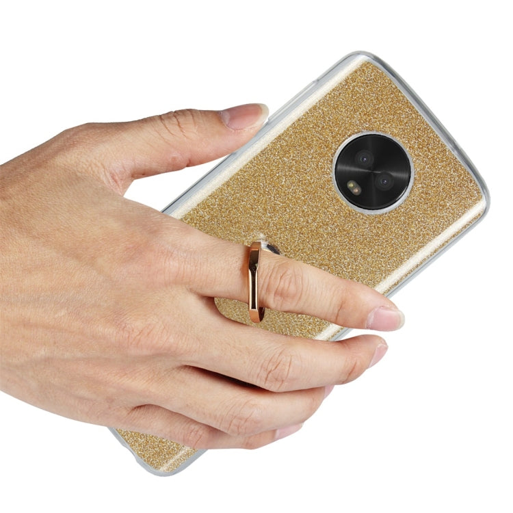 For Motorola Moto G6 Glittery Powder Shockproof TPU Protective Case with Ring Holder