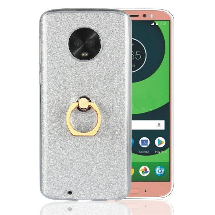 For Motorola Moto G6 Glittery Powder Shockproof TPU Protective Case with Ring Holder
