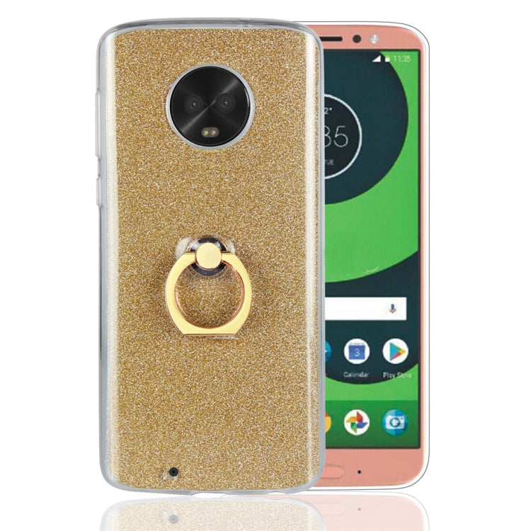 For Motorola Moto G6 Glittery Powder Shockproof TPU Protective Case with Ring Holder