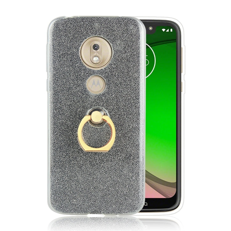 For Motorola Moto G7 Play Glittery Powder Shockproof TPU Protective Case with Ring Holder