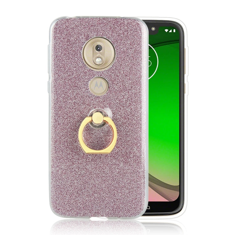 For Motorola Moto G7 Play Glittery Powder Shockproof TPU Protective Case with Ring Holder