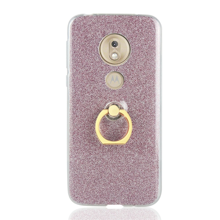 For Motorola Moto G7 Play Glittery Powder Shockproof TPU Protective Case with Ring Holder