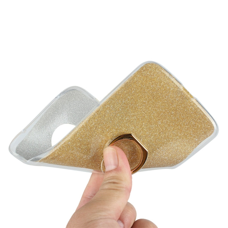 For Motorola Moto G7 Play Glittery Powder Shockproof TPU Protective Case with Ring Holder