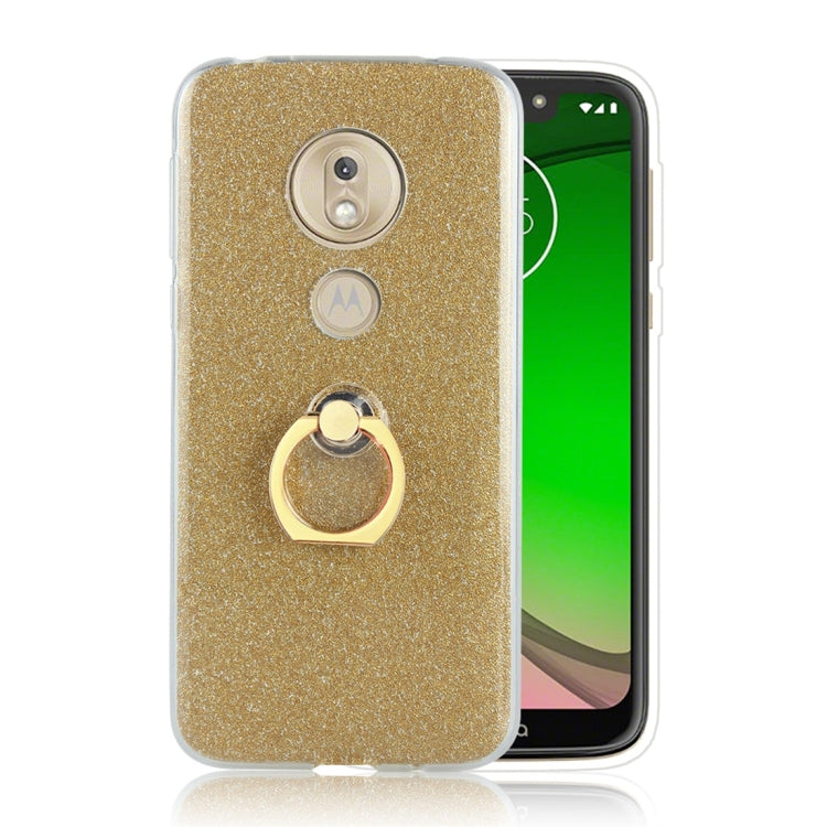 For Motorola Moto G7 Play Glittery Powder Shockproof TPU Protective Case with Ring Holder