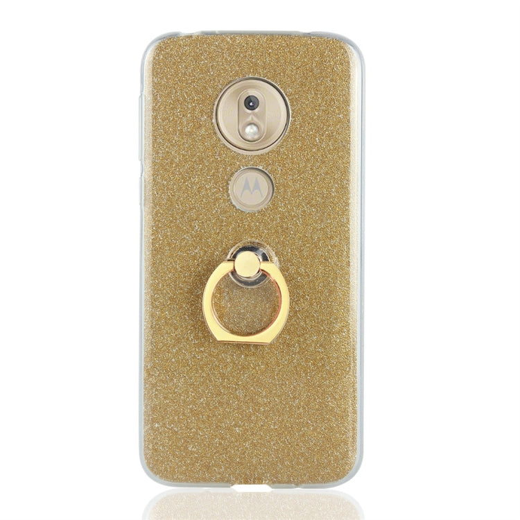 For Motorola Moto G7 Play Glittery Powder Shockproof TPU Protective Case with Ring Holder