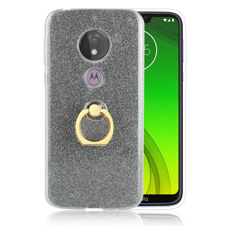For Motorola Moto G7 Power Glittery Powder Shockproof TPU Protective Case with Ring Holder