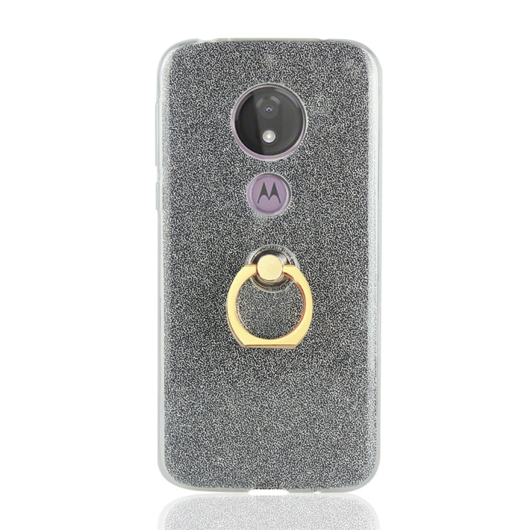 For Motorola Moto G7 Power Glittery Powder Shockproof TPU Protective Case with Ring Holder