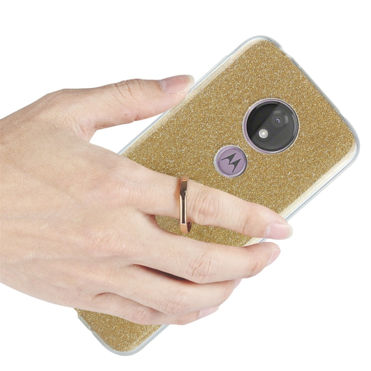 For Motorola Moto G7 Power Glittery Powder Shockproof TPU Protective Case with Ring Holder