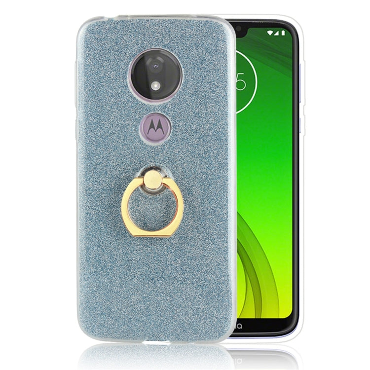 For Motorola Moto G7 Power Glittery Powder Shockproof TPU Protective Case with Ring Holder