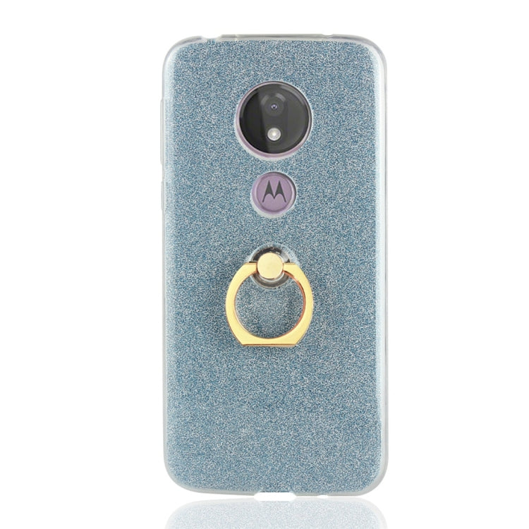 For Motorola Moto G7 Power Glittery Powder Shockproof TPU Protective Case with Ring Holder