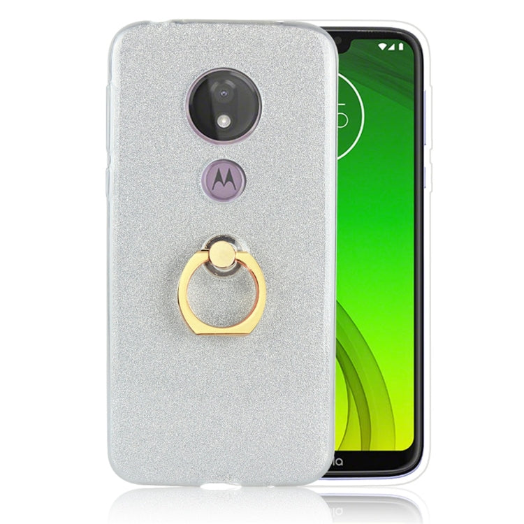 For Motorola Moto G7 Power Glittery Powder Shockproof TPU Protective Case with Ring Holder