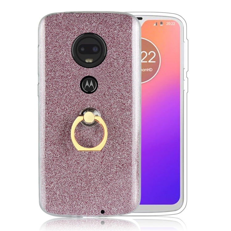For Motorola Moto G7 Glittery Powder Shockproof TPU Protective Case with Ring Holder