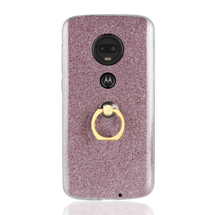 For Motorola Moto G7 Glittery Powder Shockproof TPU Protective Case with Ring Holder