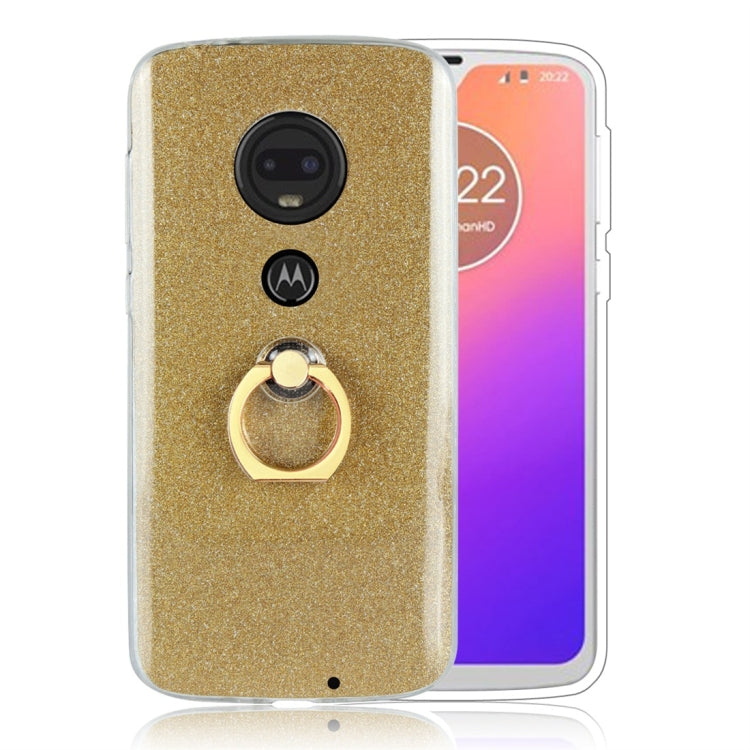 For Motorola Moto G7 Glittery Powder Shockproof TPU Protective Case with Ring Holder