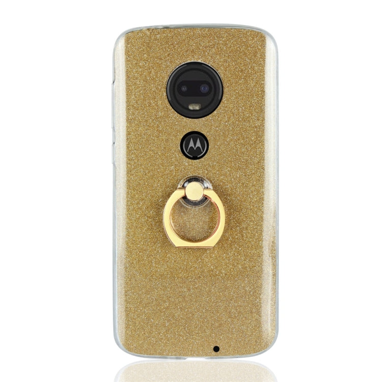 For Motorola Moto G7 Glittery Powder Shockproof TPU Protective Case with Ring Holder