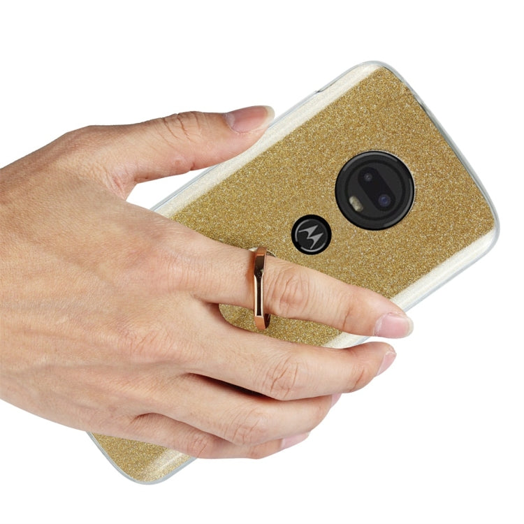 For Motorola Moto G7 Glittery Powder Shockproof TPU Protective Case with Ring Holder