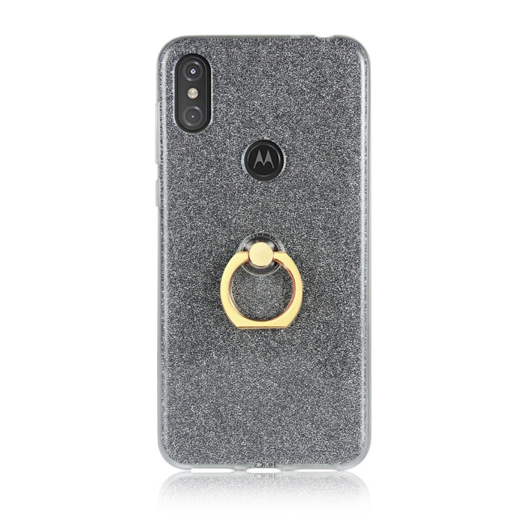 For Motorola Moto One Power Glittery Powder Shockproof TPU Protective Case with Ring Holder