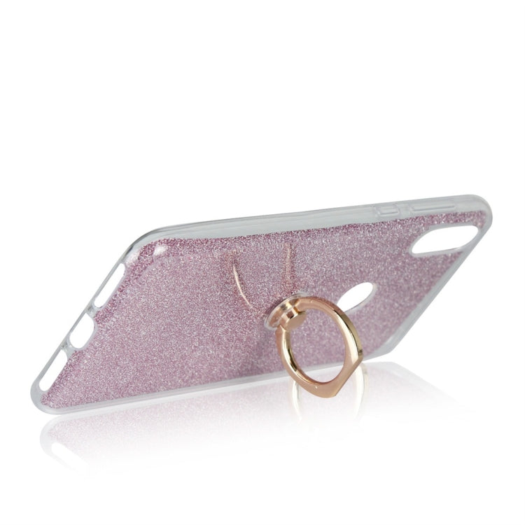 For Motorola Moto One Power Glittery Powder Shockproof TPU Protective Case with Ring Holder