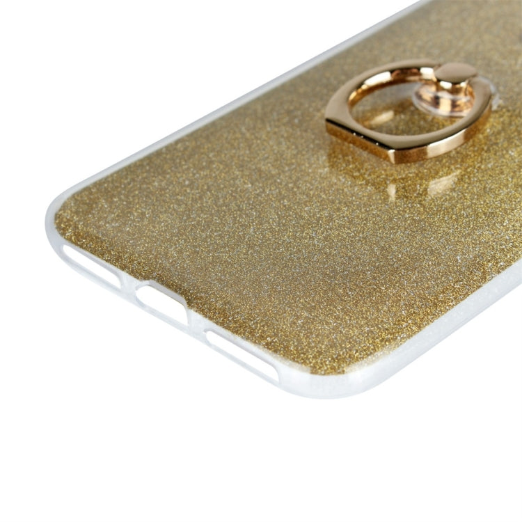 For Motorola Moto One Power Glittery Powder Shockproof TPU Protective Case with Ring Holder