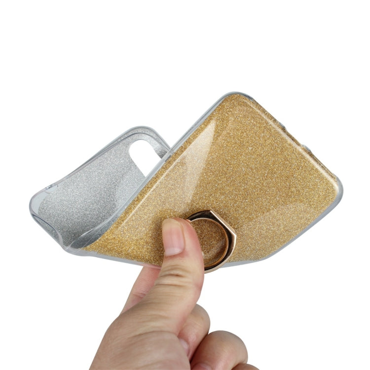 For Motorola Moto One Power Glittery Powder Shockproof TPU Protective Case with Ring Holder