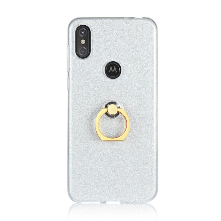 For Motorola Moto One Power Glittery Powder Shockproof TPU Protective Case with Ring Holder