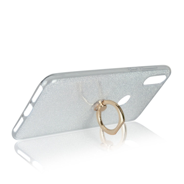 For Motorola Moto One Power Glittery Powder Shockproof TPU Protective Case with Ring Holder