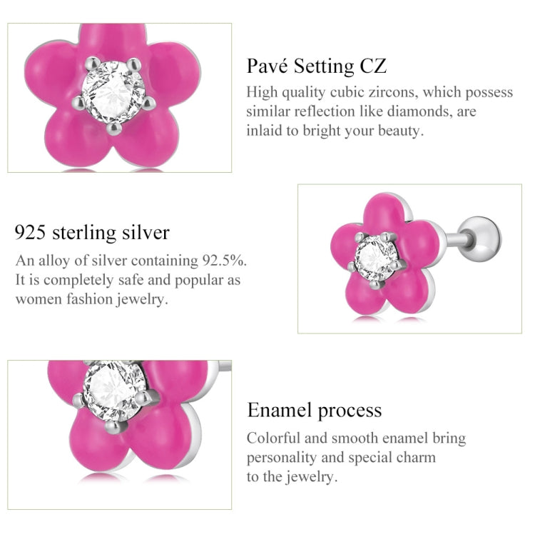 S925 Sterling Silver Fluorescence Pink Flower Women Earrings