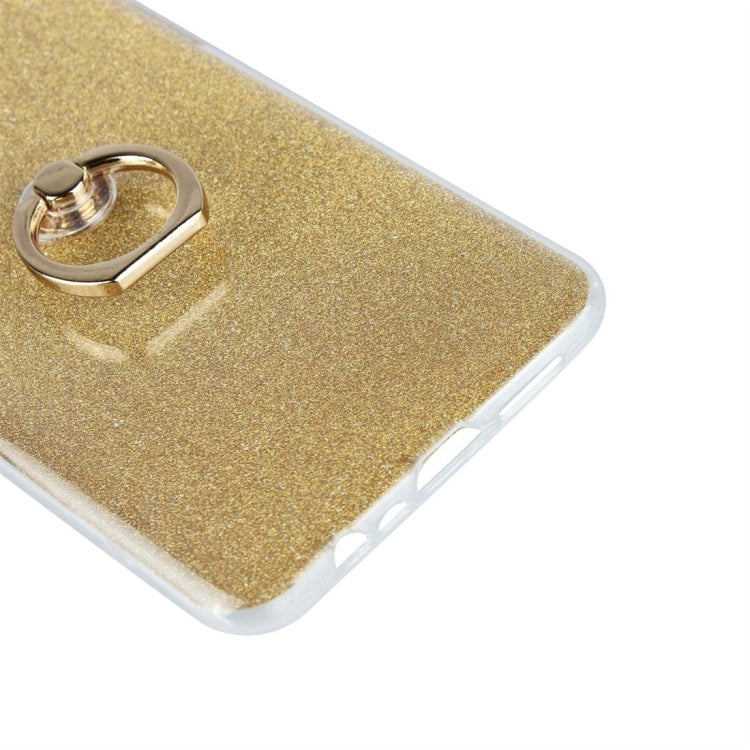 For OPPO A7 Glittery Powder Shockproof TPU Protective Case with Ring Holder