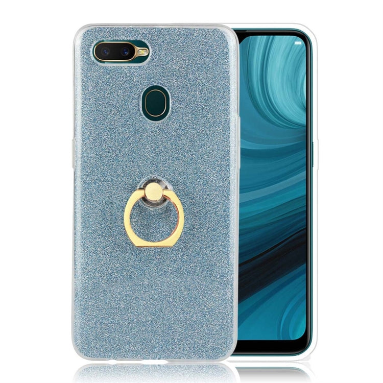 For OPPO A7 Glittery Powder Shockproof TPU Protective Case with Ring Holder