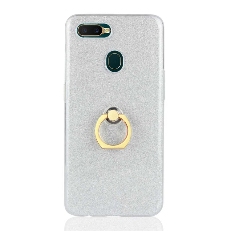 For OPPO A7 Glittery Powder Shockproof TPU Protective Case with Ring Holder