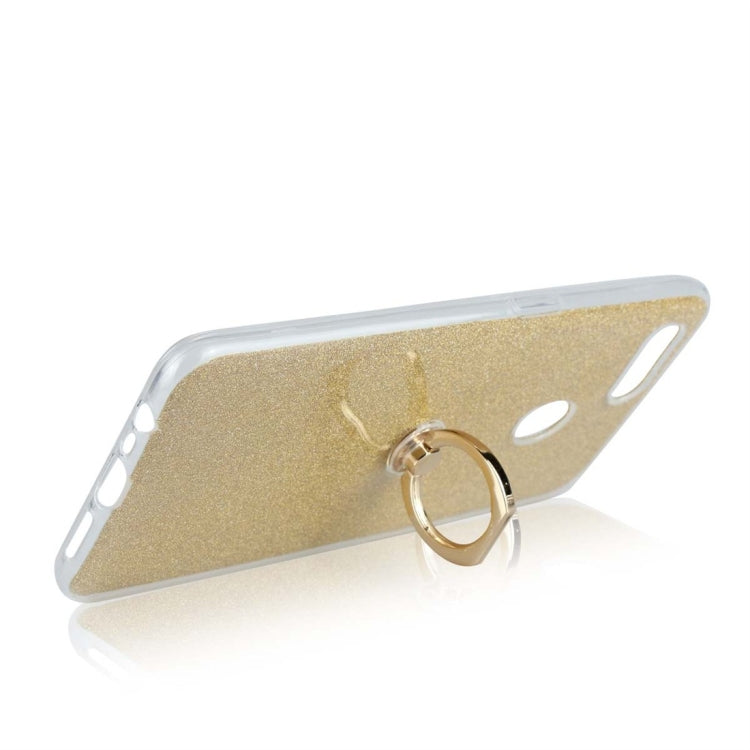 For OPPO A7 Glittery Powder Shockproof TPU Protective Case with Ring Holder