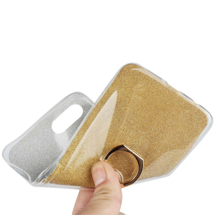 For OPPO A7 Glittery Powder Shockproof TPU Protective Case with Ring Holder