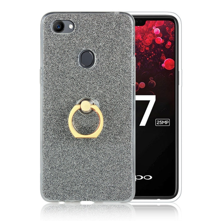 For OPPO F7 Glittery Powder Shockproof TPU Protective Case with Ring Holder