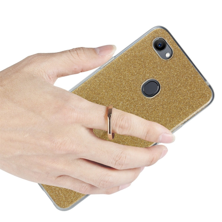 For OPPO F7 Glittery Powder Shockproof TPU Protective Case with Ring Holder