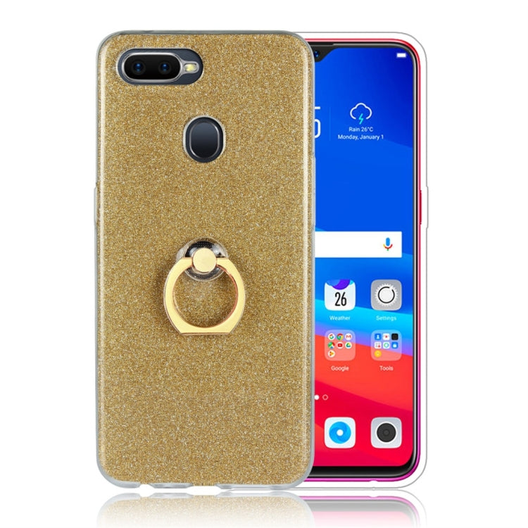 For OPPO F9 Glittery Powder Shockproof TPU Protective Case with Ring Holder