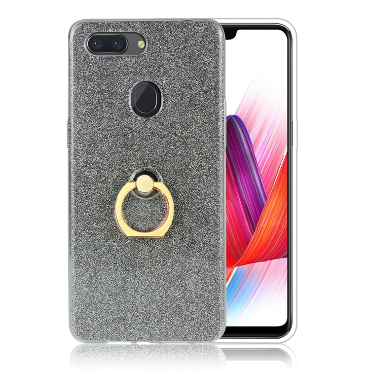 For OPPO R15 Standard Edition Glittery Powder Shockproof TPU Protective Case with Ring Holder