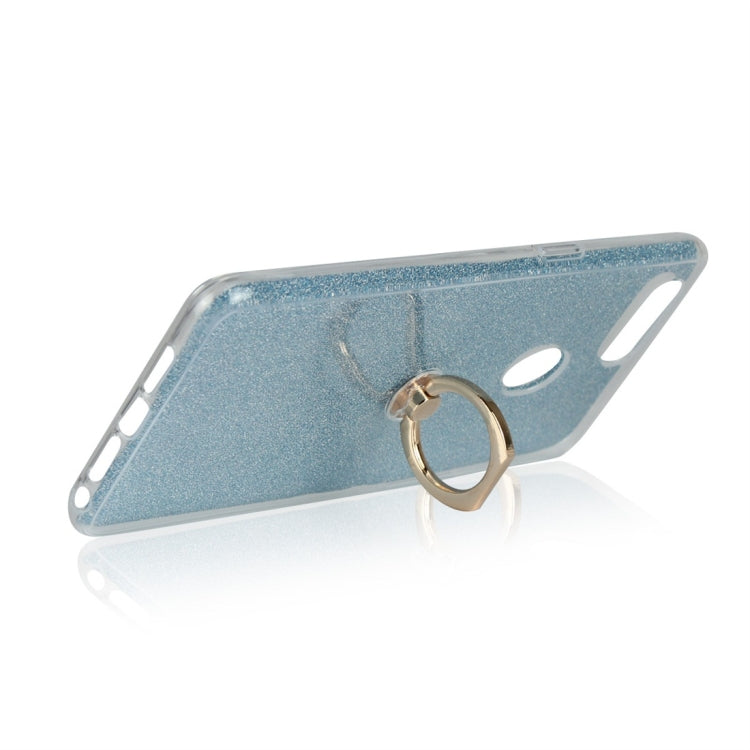 For OPPO R15 Standard Edition Glittery Powder Shockproof TPU Protective Case with Ring Holder