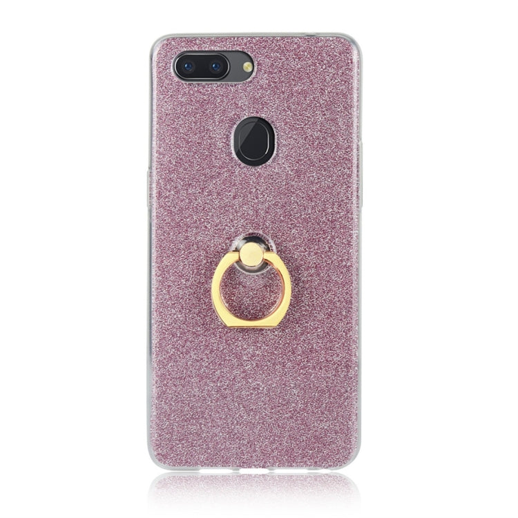 For OPPO R15 Standard Edition Glittery Powder Shockproof TPU Protective Case with Ring Holder