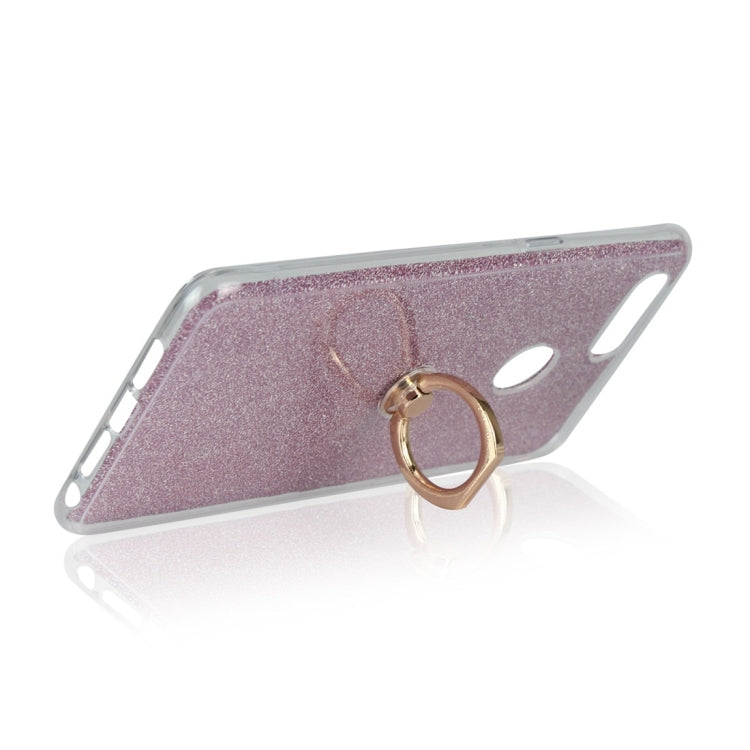 For OPPO R15 Standard Edition Glittery Powder Shockproof TPU Protective Case with Ring Holder