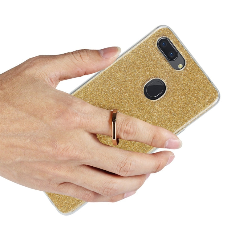 For OPPO R15 Standard Edition Glittery Powder Shockproof TPU Protective Case with Ring Holder