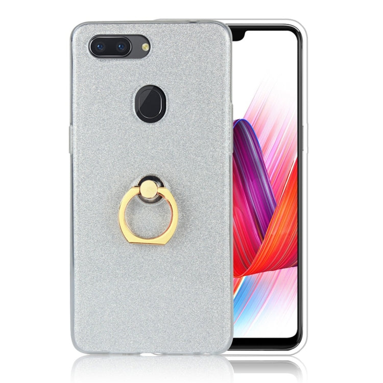 For OPPO R15 Standard Edition Glittery Powder Shockproof TPU Protective Case with Ring Holder