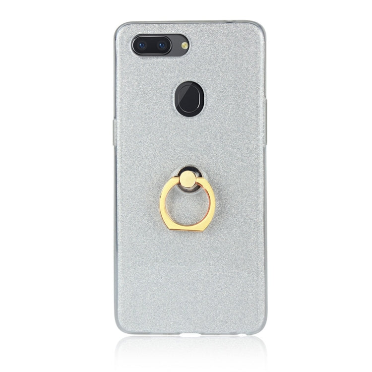 For OPPO R15 Standard Edition Glittery Powder Shockproof TPU Protective Case with Ring Holder