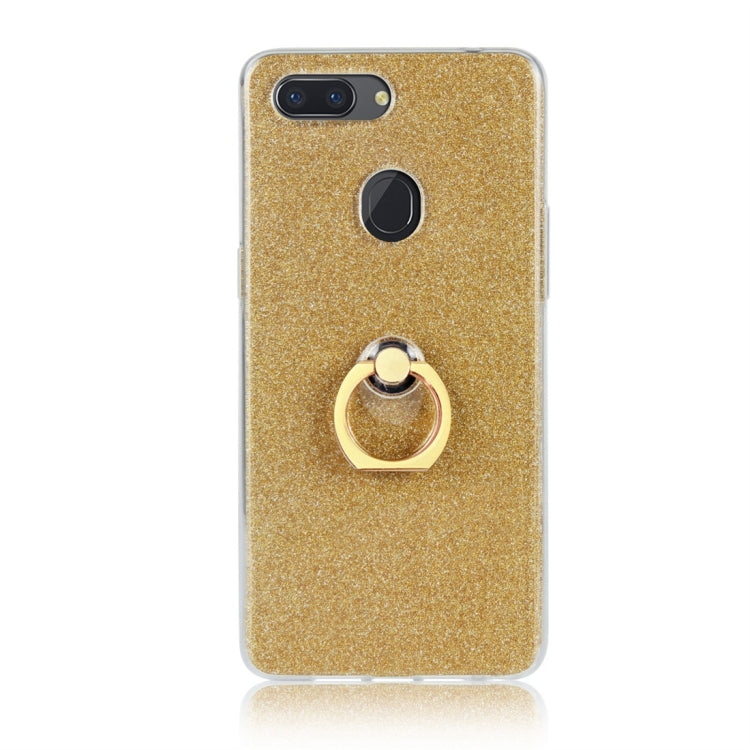 For OPPO R15 Standard Edition Glittery Powder Shockproof TPU Protective Case with Ring Holder