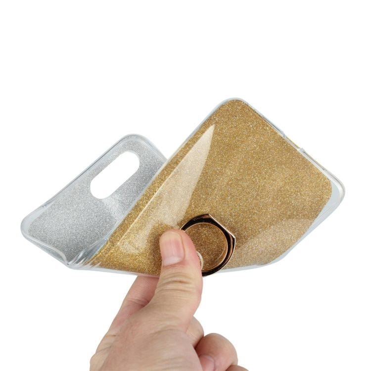 For OPPO R15 Standard Edition Glittery Powder Shockproof TPU Protective Case with Ring Holder