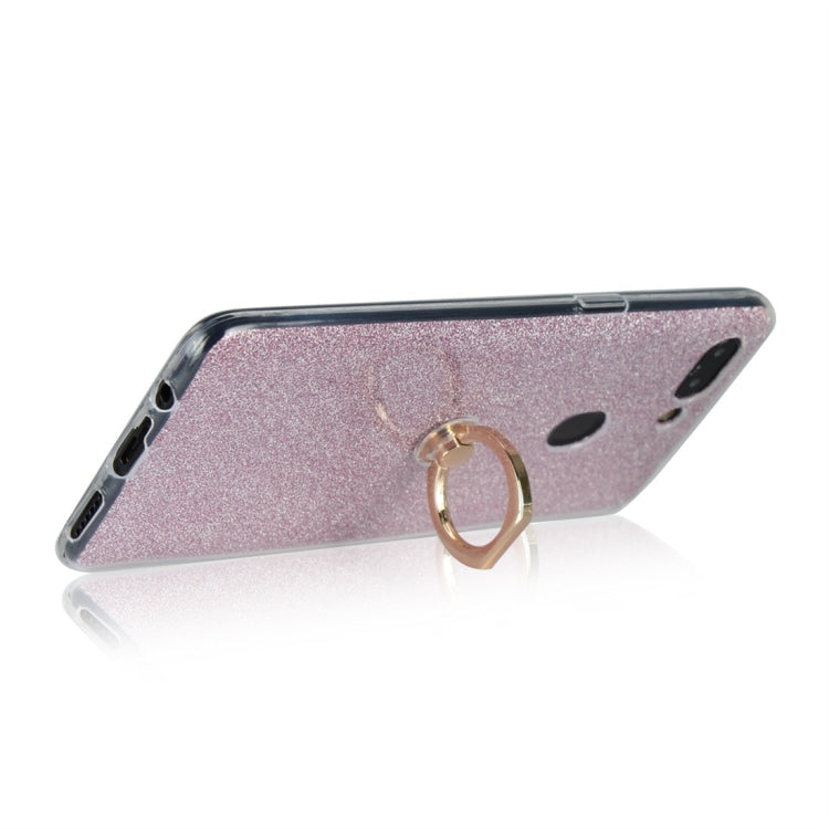 For OPPO R15 Glittery Powder Shockproof TPU Protective Case with Ring Holder
