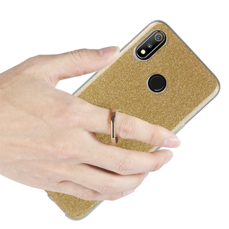 For OPPO Realme 3 Glittery Powder Shockproof TPU Protective Case with Ring Holder