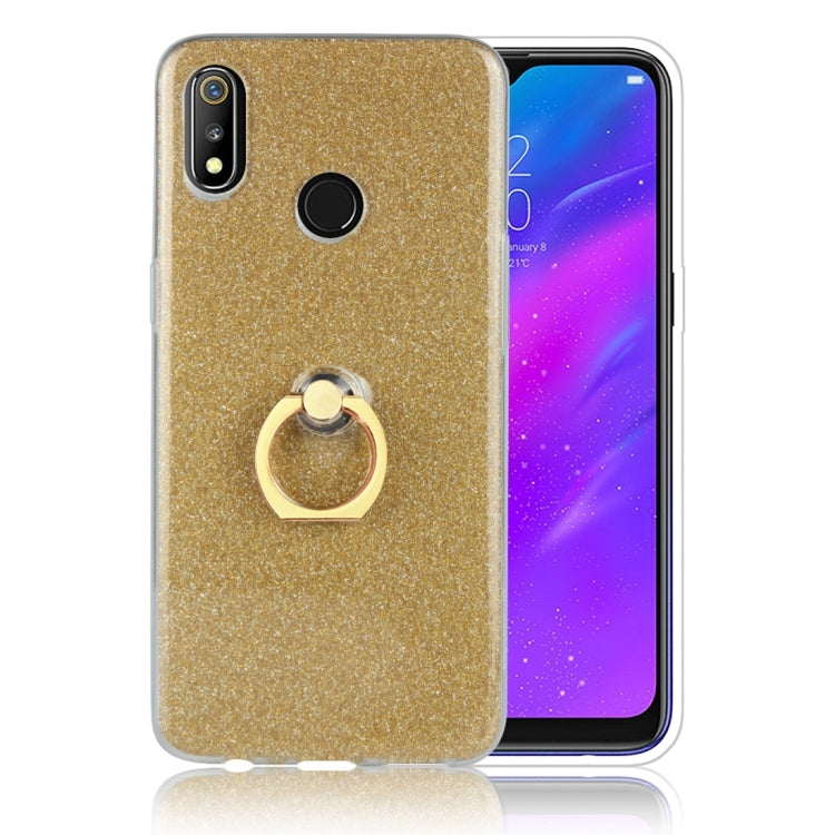 For OPPO Realme 3 Glittery Powder Shockproof TPU Protective Case with Ring Holder